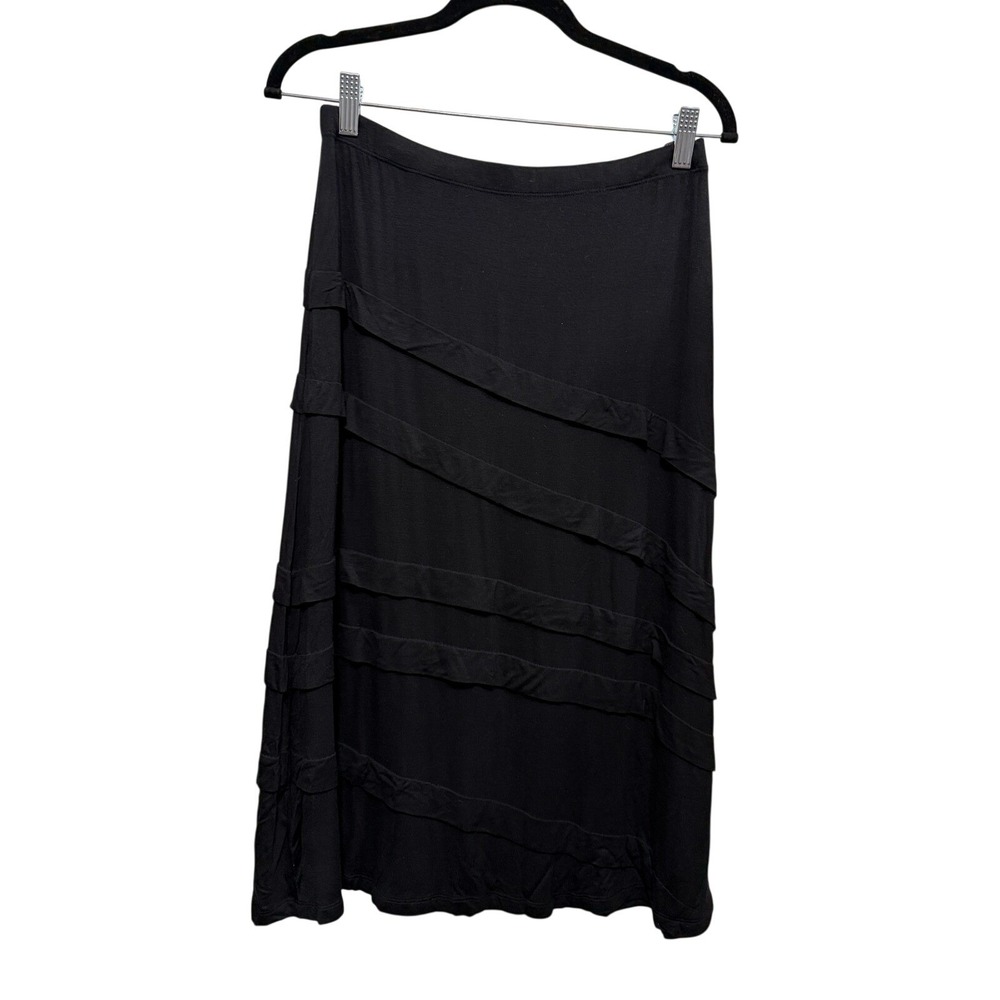 NWT‎ Zashi Womens L Black Tiered Diagonal Ruffle Midi Skirt Whimsygoth Stretch